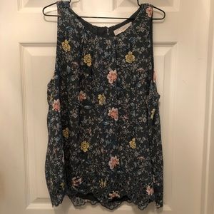 loft cotton sleeveless blouse with eyelet detail